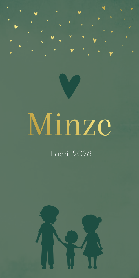 Geboortekaartje Groen Hartjes Illustratie Gezin