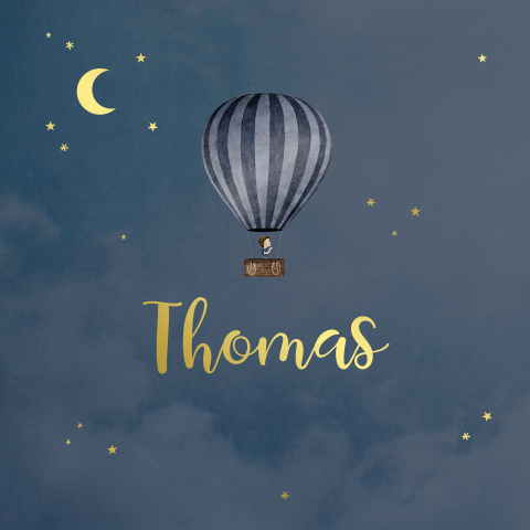 Geboortekaartje jongen donkerblauw luchtballon