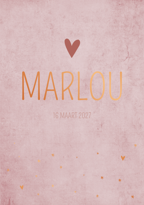 Geboortekaartje meisje roze koperfolie gewolkt