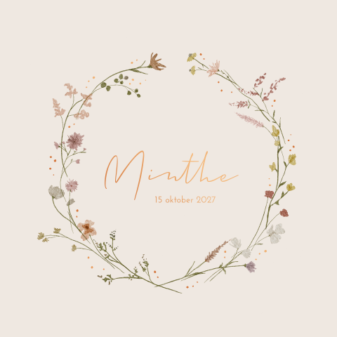 Geboortekaartje Meisje Bloemen Krans Watercolor