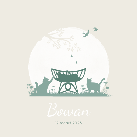 Geboortekaartje Jongen Wiegje Poes Kat