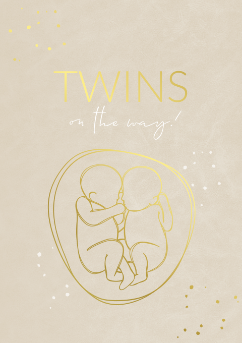 Zwangerschapsaankondiging Tweeling Beige Goudfolie Baarmoeder