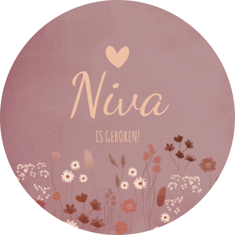 Geboortebord Rond Bloemetjes Roze Hartje