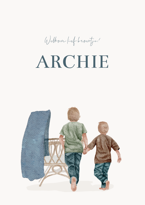 Geboortekaartje Jongen Wieg Broertjes Waterverf