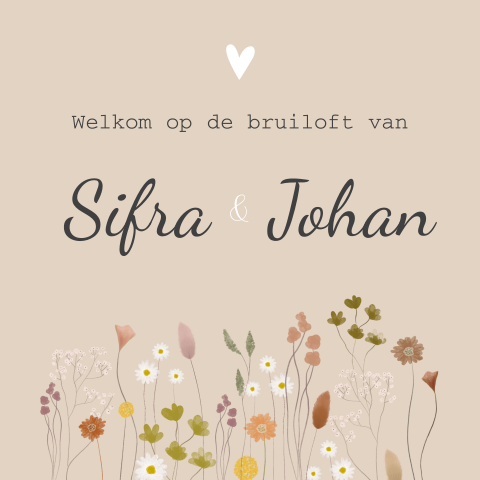 Welkomstbord bruiloft bloemen