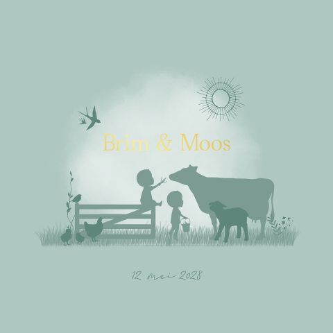 Geboortekaartje Tweeling Boerderij Koe Kip