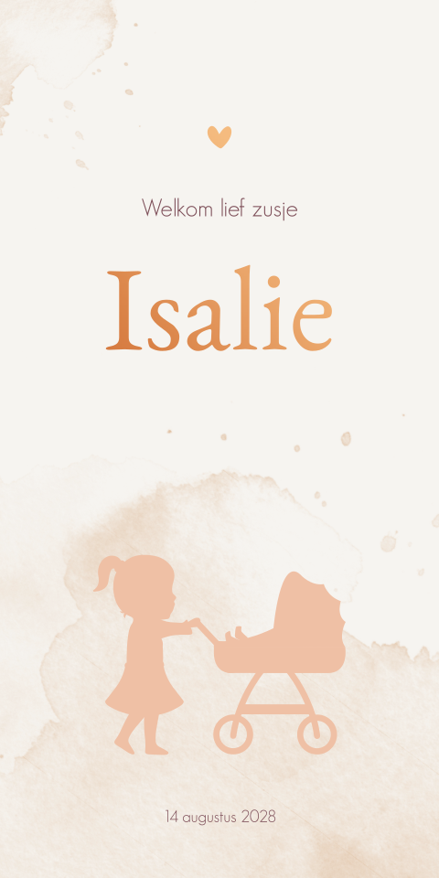 Geboortekaartje Meisje Waterverf  Kinderwagen Illustratie