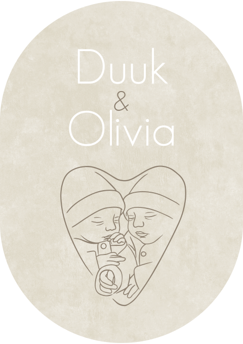 Geboortekaartje Tweeling Jongen Meisje Lijntekening Ovaal