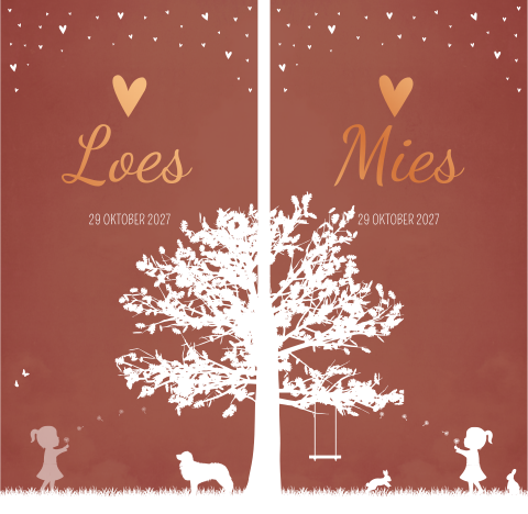 Silhouet rouwkaartje Tweeling Silhouet