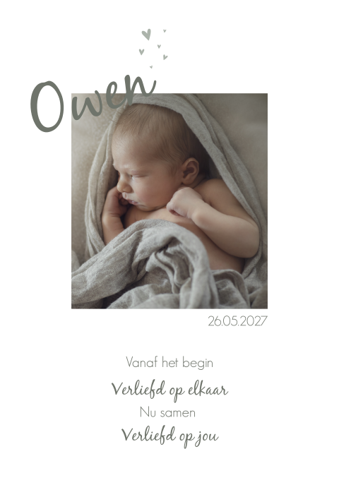 Geboortekaartje Jongen Fotokaart Groen Hartjes