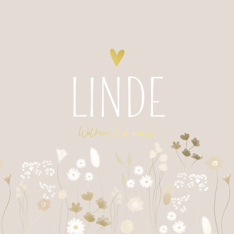 Geboortekaartje Meisje droogbloemen Goud Beige