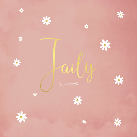 Geboortekaartje Meisje Madeliefjes Roze Wolkjes