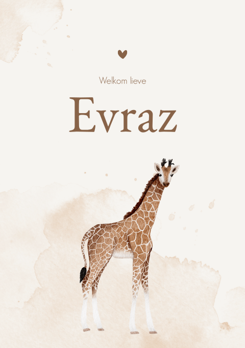 Geboortekaartje Jongen Giraffe Waterverf Dieren