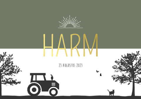 Geboortekaartje jongen boerderij trekker illustraties