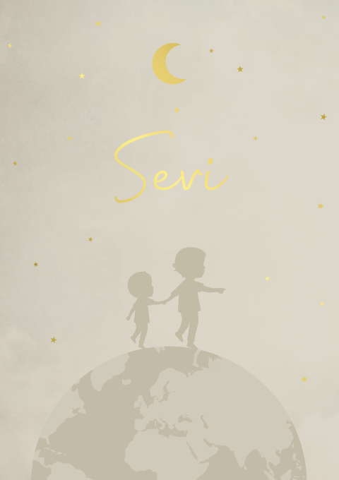 Geboortekaartje Jongen Broer Wereldbol Beige