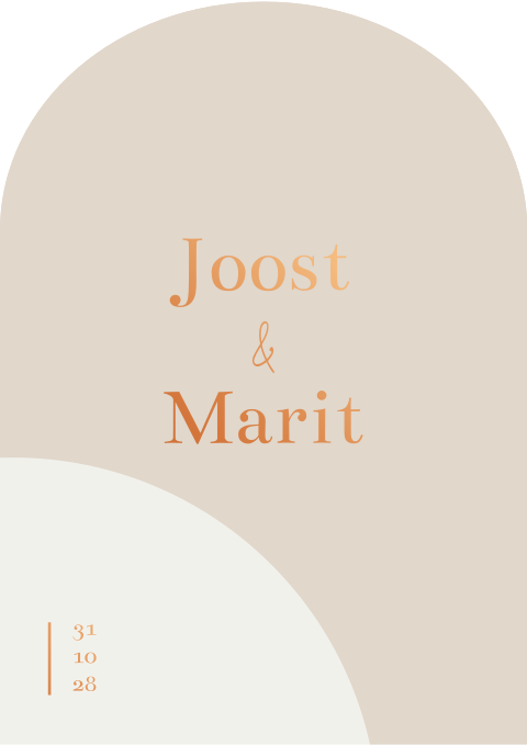 Trouwkaart boogkaart unieke vorm metkoperfolie