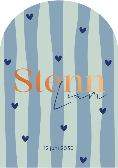Geboortekaartje Jongen hartjes Blauw Streepjes 