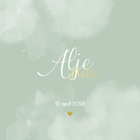 Geboortekaartje jongen Groen Wolkjes Romantisch