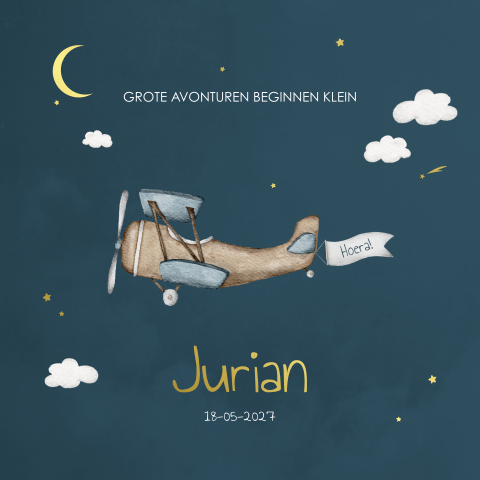 Geboortekaartje Jongen Vliegtuig Dromen
