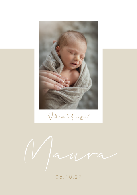 Geboortekaartje Meisje Beige Babyfoto