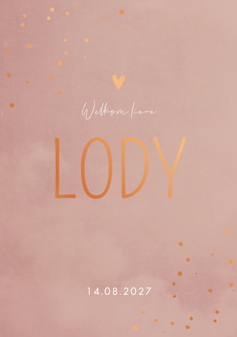 Geboortekaartje Meisje Koperfolie Stippen Oudroze