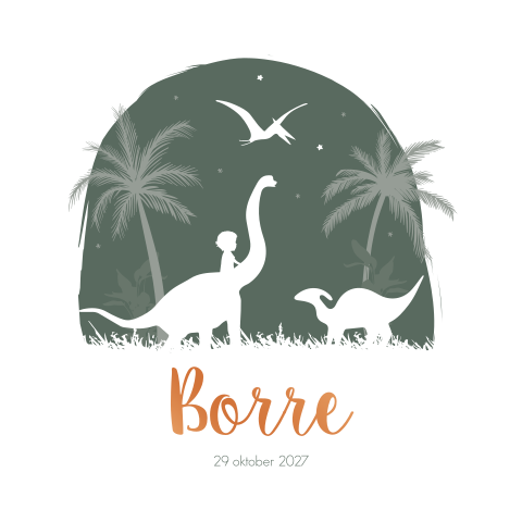 Geboortekaartje Jongen Dino Groen Koperfolie