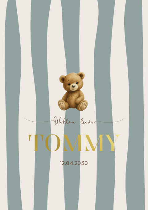 Geboortekaartjes Strepen Teddybeertje blauw