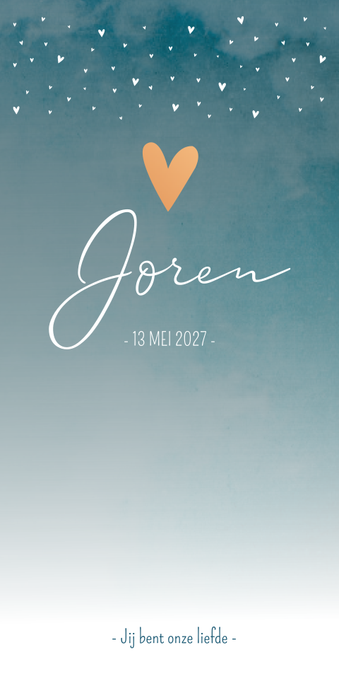 Geboortekaartje Jongen Gewolkt Blauw Hartjes