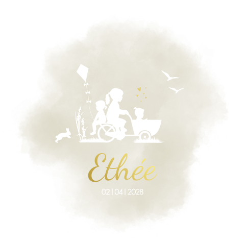 Geboortekaartje Silhouet Vlieger Bakfiets Kindjes