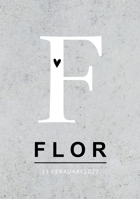 Geboortekaart Jongen Stoer Beton Initiaal