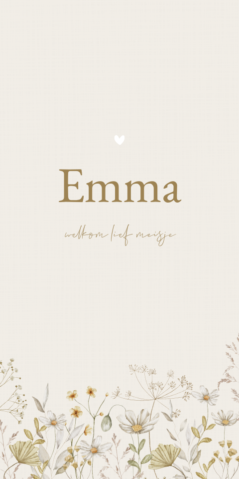 Geboortekaartje Meisje Waterverf Veldbloemen Naturel