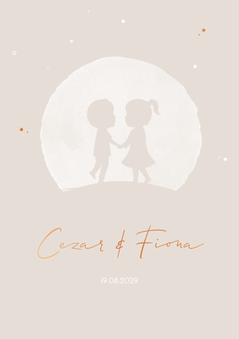 Geboortekaartje Tweeling Maan Lijntekening Sterretjes
