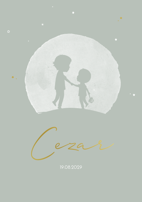 Geboortekaartje Jongen Maan Lijntekening Broertjes Sterretjes