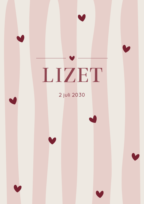 Geboortekaartje Hartjes Lief Gestreept Roze