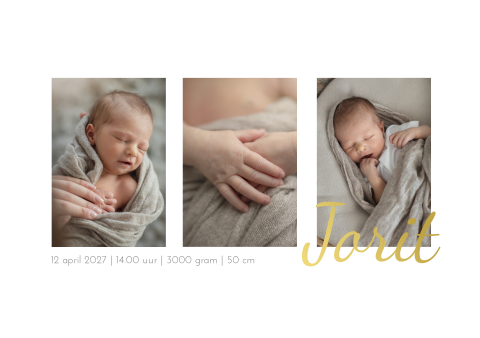 Geboortekaartje jongen babyfoto neutraal goudfolie
