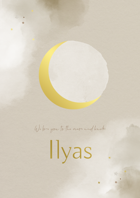 Geboortekaartje Jongen Watercolor Maan Wolken