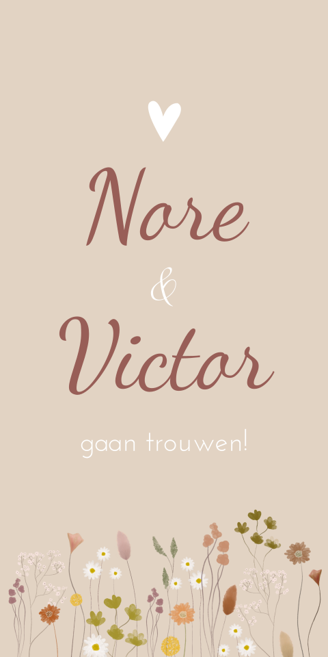 Trouwkaart stijlvol bloemen