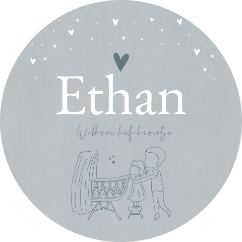 Raamsticker Rond Blauw Lijntekening Broertjes