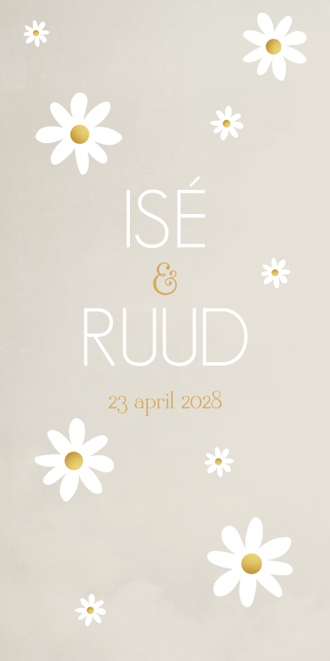 Trouwkaart Bloemetjes Madeliefjes Beige
