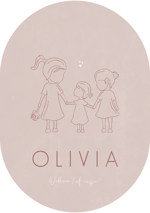 Geboortekaartje ovaal Zusjes Lijntekening