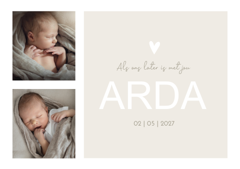 Geboortekaartje babyfoto's neutraal beige jongen