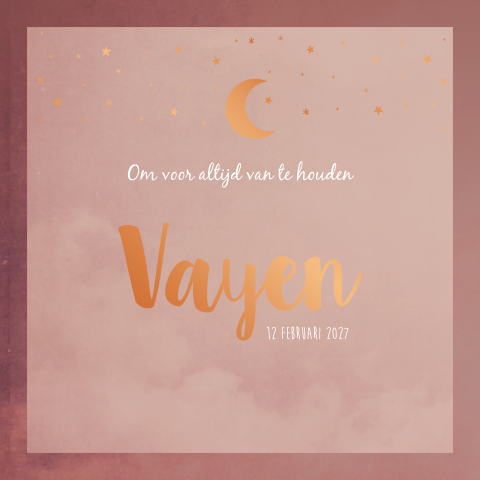 Geboortekaartje meisje roze maan sterren