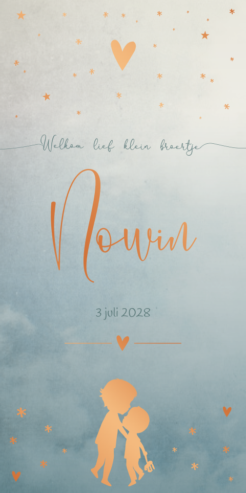 Geboortekaartje Blauw Beige koperfolie Silhouet