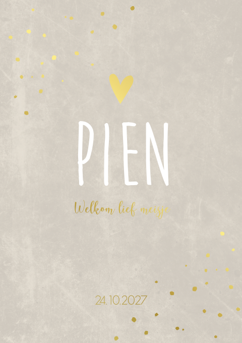 Geboortekaartje Goud stippen Hartjes beige