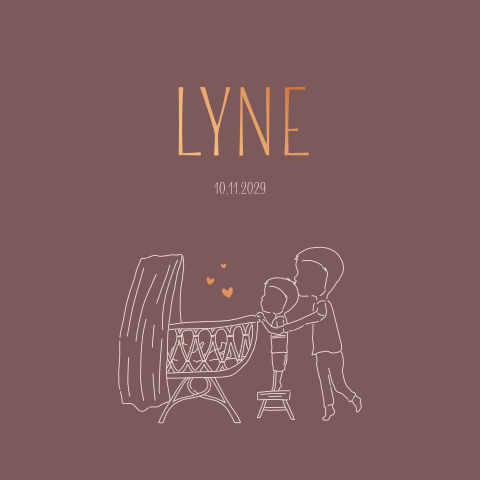 Geboortekaartje Meisje Lijntekening Wiegje Paars Aubergine