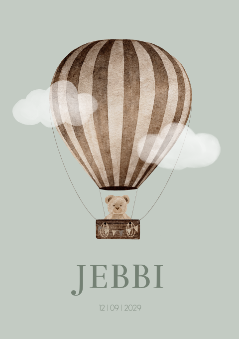 Geboortekaart Jongen teddybeertje Wolkjes Luchtballon