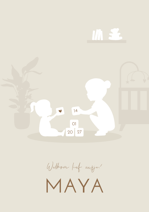 Geboortekaartje Meisje Spelen Babykamer Beige