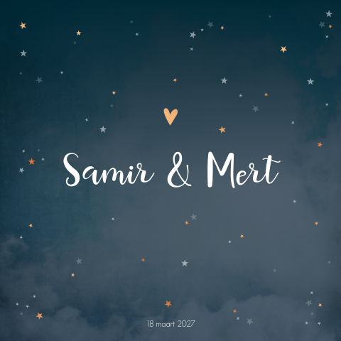 Geboortekaartje Tweeling Sterren Heelal Koper