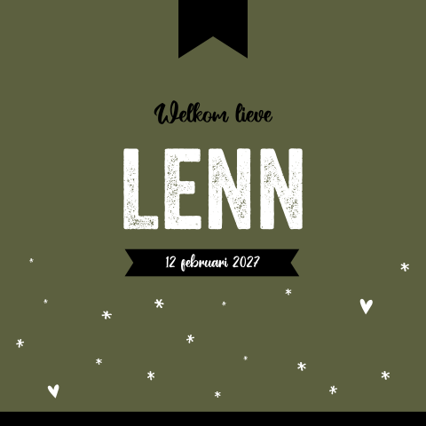 Geboortekaartje jongen stoer legergroen zwart