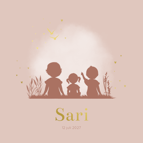 Geboortekaartje Meisje Broers Silhouet Hartjes